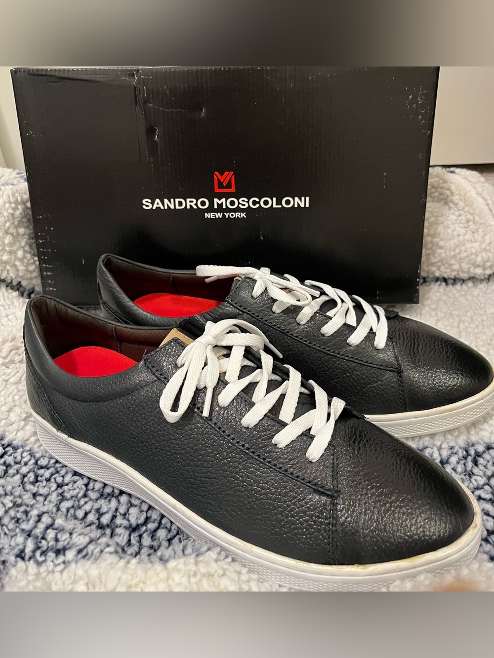 Sandro Moscoloni Black Leather Low-Top Sneakers with White Laces. Brand New